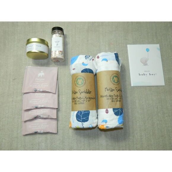 Global Organic Muslin Blanket Cotton Candle Tea New Mom Gift Box - Picture 6 of 6